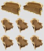 Rococo Italian Silk Carved Wood Upholstered 8 Piece Suite