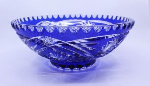 Vintage Czech Blue Cut Overlay glass Bowl