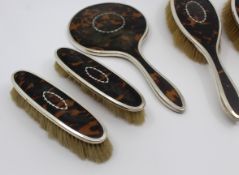English Five Piece Silver & Tortoiseshell Vanity Brush Set 1923