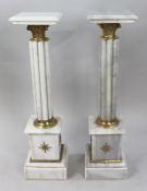 Pair of Ornate Rouge Marble Column Pedestals