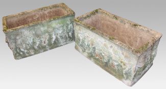 Pair of Old Reconstituted Cherubic Garden Planter Troughs