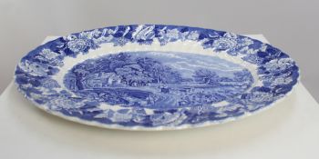 Large Wood & Sons Blue & White Oval Platter