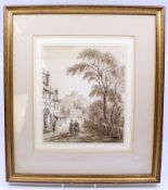 Sepia Watercolour Corfe Castle by Cecilia Montgomery (1792-1879)