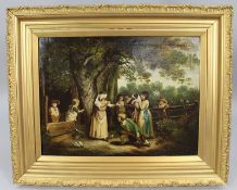 Pair of Early 19th c. Country Genre Scenes Oil on Canvas