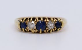 Five Stone Sapphire & Diamond 18ct Gold Ring