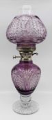Very Fine English Cut Glass Amethyst Overlay Crystal Oil Lamp