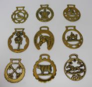 Set of 9 Antique & Vintage Horse Brasses