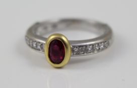 Ruby Rub Over Diamond 18ct White Gold Ring