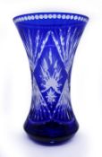 Large Stourbridge Glass Blue Overlay Crystal Vase