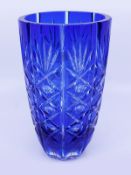 English Vintage Blue Overlay Crystal Glass Vase