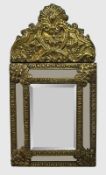 Small 19th c. French Repoussé© Brass Cushion Mirror