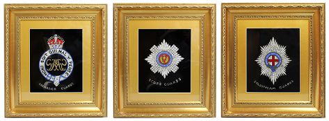 Set of 3 Military Regiment Foil Artworks Set in Gilt Frames