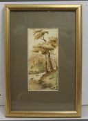 Early 20th c. Watercolour Tree by River Bank