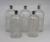 Set of 5 French Etched Chemists Bottles