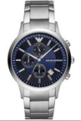 Emporio Armani AR11164 Men's Blue Dial Silver Bracelet Chronograph Watch
