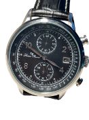 No Longer Available Lucien Piccard Welles LP-28006C-01 Chronograph Black Dial Black Leather Strap
