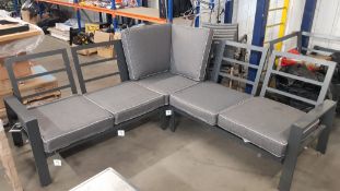 (98) Magna Garden Furniture Set. To Include Corner Sofa With 7x Cushions. 2x Stool With Cushions,...