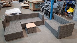(105/5K). 4 Piece Rattan Sofa Set. 3x Sofa Items, 1x Cube Table With Toughened Glass Top. (Base U...