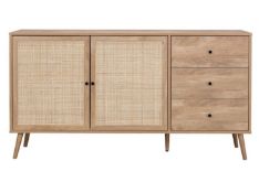(90/2H) Kubu Rattan Large Sideboard. Woven Cane Detailing, Wood-Effect Finish, Metal Handles, Fea...