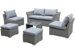 (29/P) RRP £800. Bambrick 6 Seater Grey Rattan Garden Sofa Set. his Contemporary Set Will Add A T...