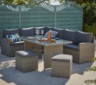(23/P) RRP £850. Matara Grey Rattan Corner Garden Sofa Set. Ideal For Both Indoor And Outdoor Use...