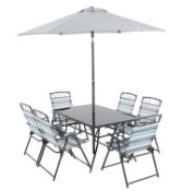 (80/P) RRP £200. Wexfordly 6 Seater Folding Dining Set. Steel Frame, Toughened Glass Table Top. (...