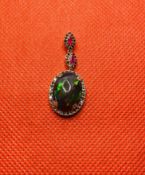 Beautiful Natural 5.40cts Black Opal Pendant Ruby &Diamonds & 18k Rose Gold