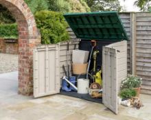 (26/Mez)RRP £155. Keter Store It Out Max 1200L Garden Storage – Beige/Green (Dimensions W145.5x D...