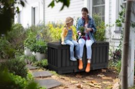 (6/Mez) RRP £85. Keter Kentwood Outoor Garden Storage Box 350L – Graphite (Dimensions L128x W53.6...