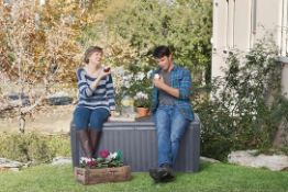 (5/Mez) RRP £140. Keter Sumatra Rattan Effect Outdoor Garden Storage Box 511L – Grey (Dimensions...