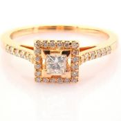 Certificated 14K Yellow and Rose Gold Diamond Ring / Total 0.27 ct