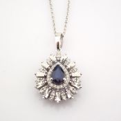 Certificated 14K White Gold Diamond & Sapphire Ring / Total 0.67 ct