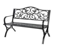 (78/Mez) RRP £100. Steel Ornate Bench In Black. Heavy Duty Structure. Rust Resistant. (H85xW127xD...
