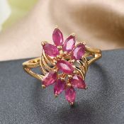 NEW!! African Ruby (FF) Floral Ring in 14K Gold Overlay Sterling Silver