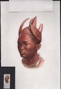 SOUTH WEST AFRICA / NAMIBIA 1981 Head-dresses set: original full colour artwork for the 25c Kwany...