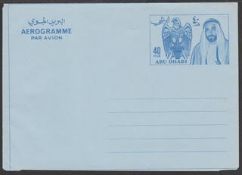 Abu Dhabi 1971 Aerogramme (H & G FG11) 40fils blue showing Sheikh and Crest on light blue paper f...