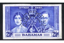 BAHAMAS 1937 George VI Coronation imperforate set of three on gummed watermarked paper each perform.