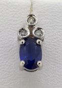9ct White Gold (375) Oval Sapphire & Diamond Stud Earrings