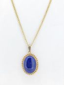9ct Yellow Gold (375) Lapis Pendant on Curb Chain - 18