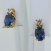 9ct Yellow Gold (375) Sapphire & 0.18ct Diamond Stud Earrings