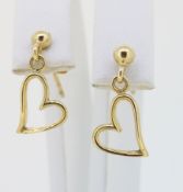 9ct Yellow Gold (375) Open Heart Stud Drop Earrings