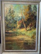Louis Auguste Victor Henno (Belgian 1907-1990) signed oil painting woodland