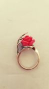 Sterling Silver Marcasite and Rose Dress Ring.