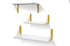 Brand New Sets Of 3 White Floating Shelf with Golden Hardware Brackets RRP £60 Each
