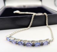 Sterling Silver Tanzanite & Diamond Bracelet New with Gift Box