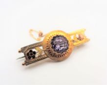 Antique Victorian 9k Gold 3ct Amethyst Sweetheart Brooch