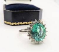 Sterling Silver Green & White Gemstone Ring New with Gift Pouch