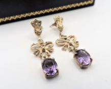 Sterling Silver 3.5 ct Amethyst & Marcasite Earrings New with Gift Box