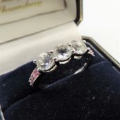 Sterling Silver Pink and White Tourmaline Ring New with Gift Pouch