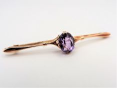Antique 9k Gold 3ct Amethyst Brooch